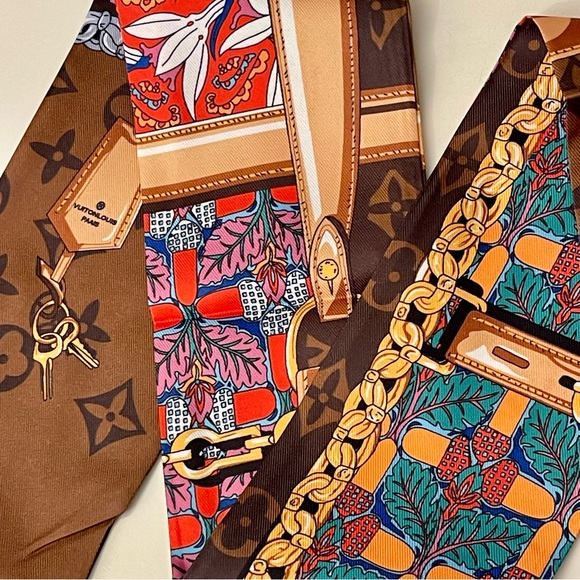 100% Silk Equestrian & Heritage Charm Skinny Scarf / Twilly - Picture 4 of 6